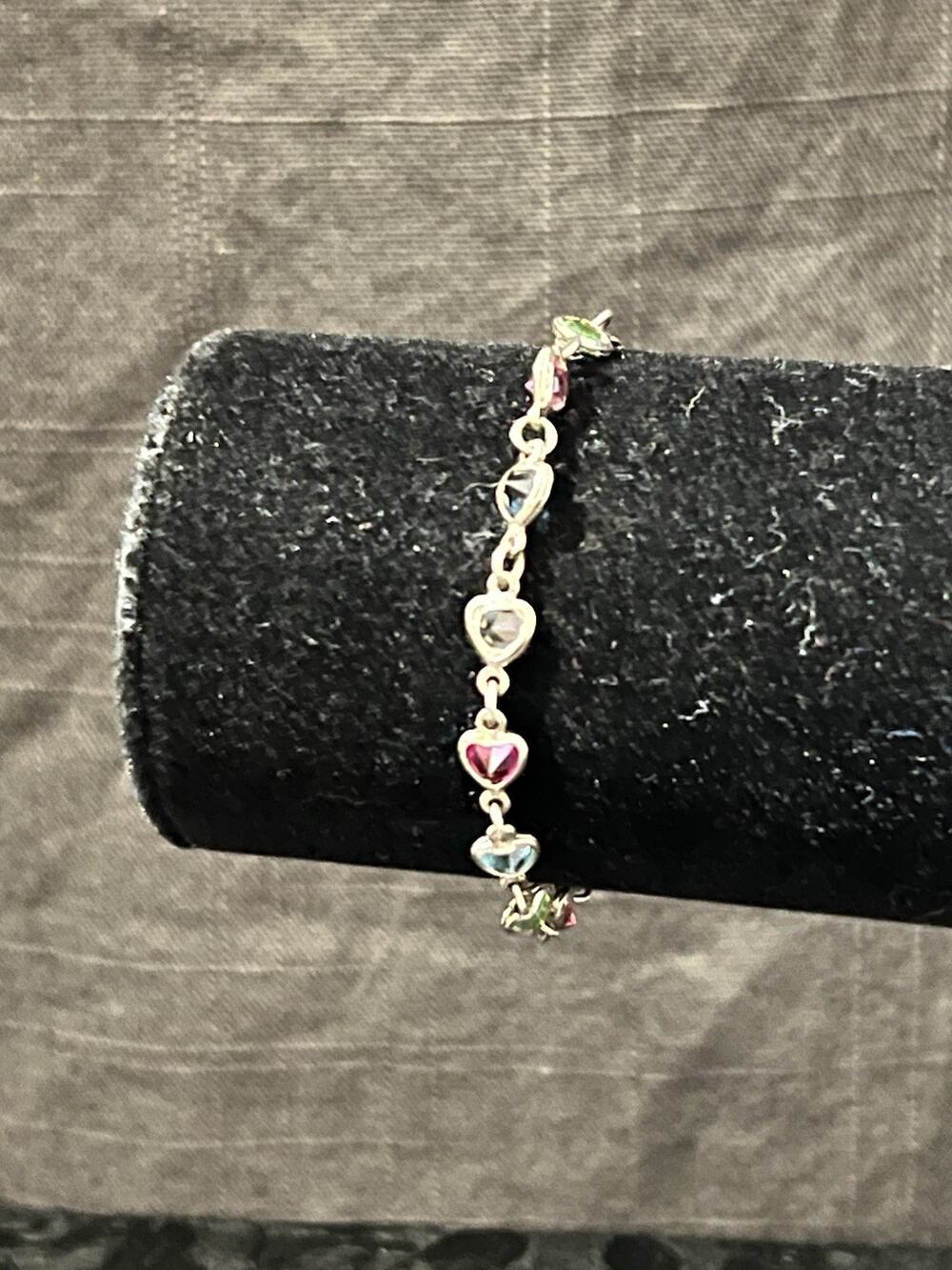 Vintage 925 Sterling Silver Italy GLO Multi Colored Heart Shaped Bracelet